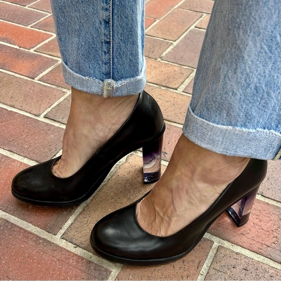 AGL Attilio Giusti Leombruni Lucite Heel Pumps Black Leather Platform Size 39 - Picture 4 of 13